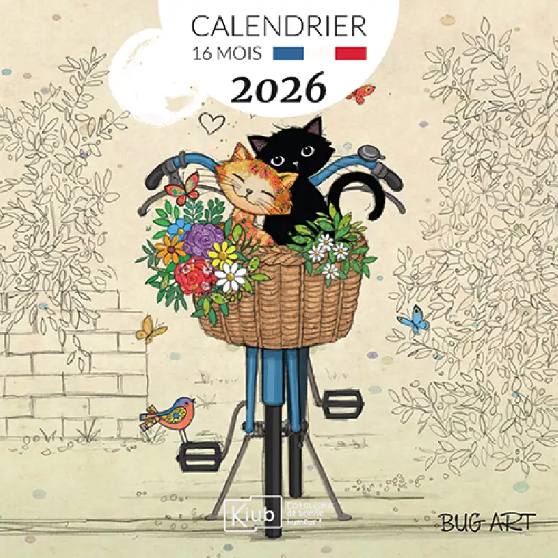 CALENDRIER CLASSIQUE 16 MOIS 2026 BUG ART CHATS