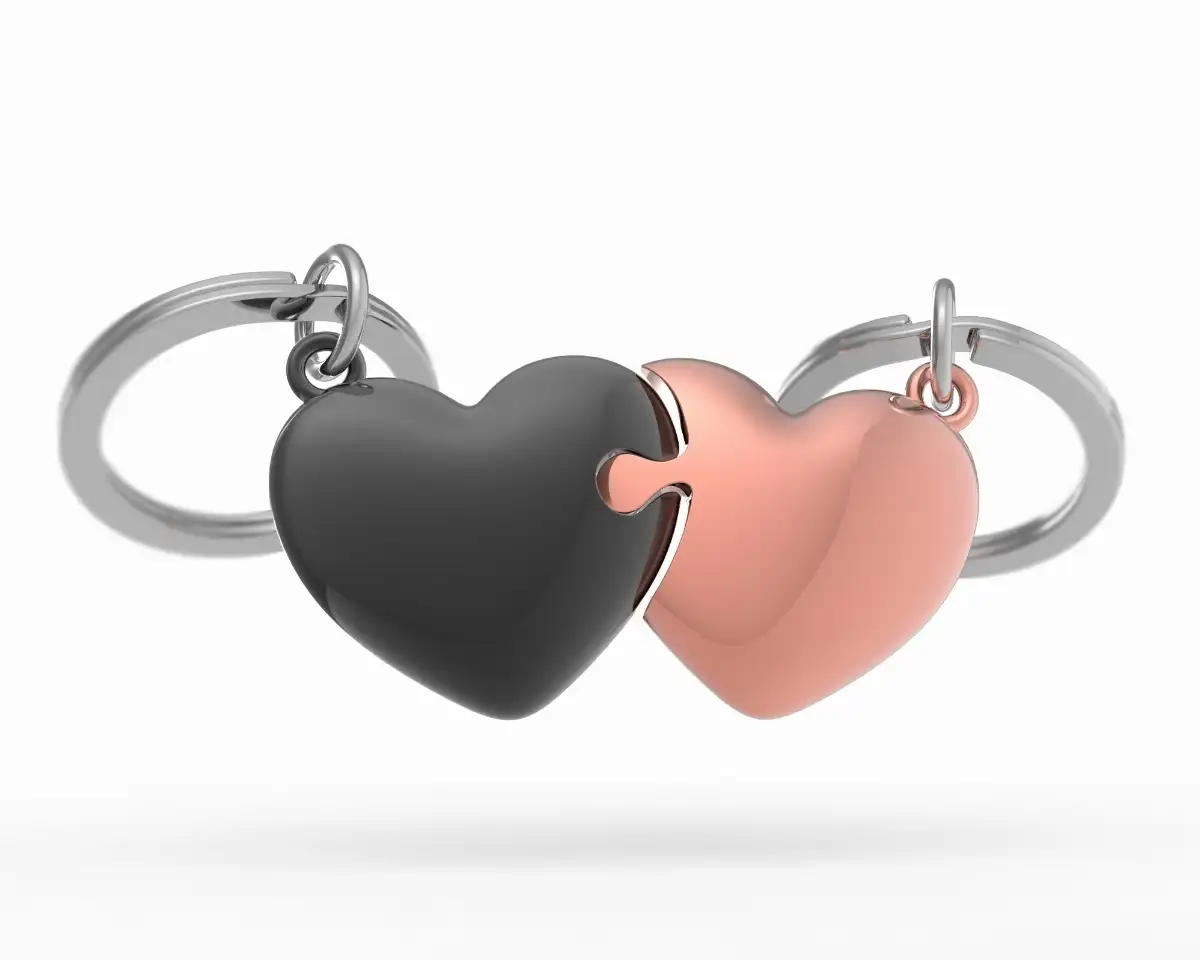 Porte-clés Duo de cœurs noir & rose gold
