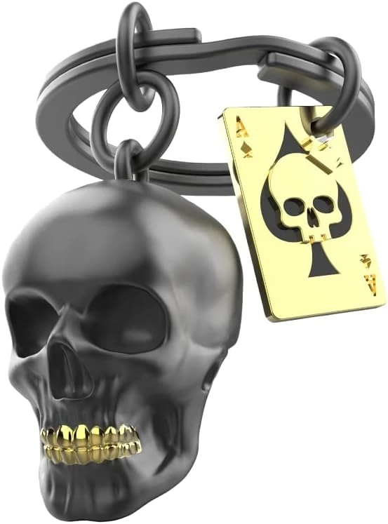 Porte-clés Tête de mort et carte as de pique - MTM137-01 Noir, Doré
